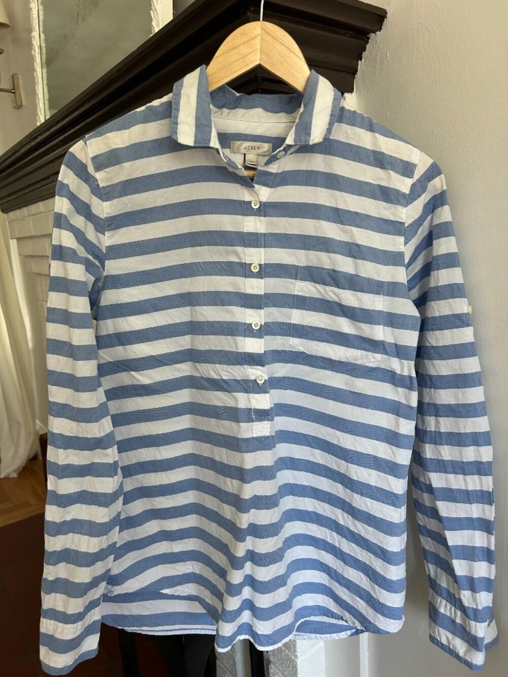 J. Crew Blue and White Popover Size 10 100% Cotton